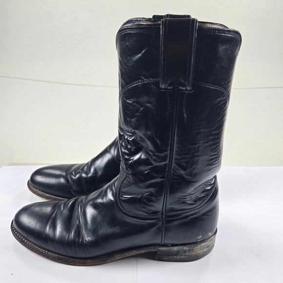 Vintage Justin Classic Roper Cowhide Western Black‎ Boots Women's Size 7.5B - Picture 2 of 9